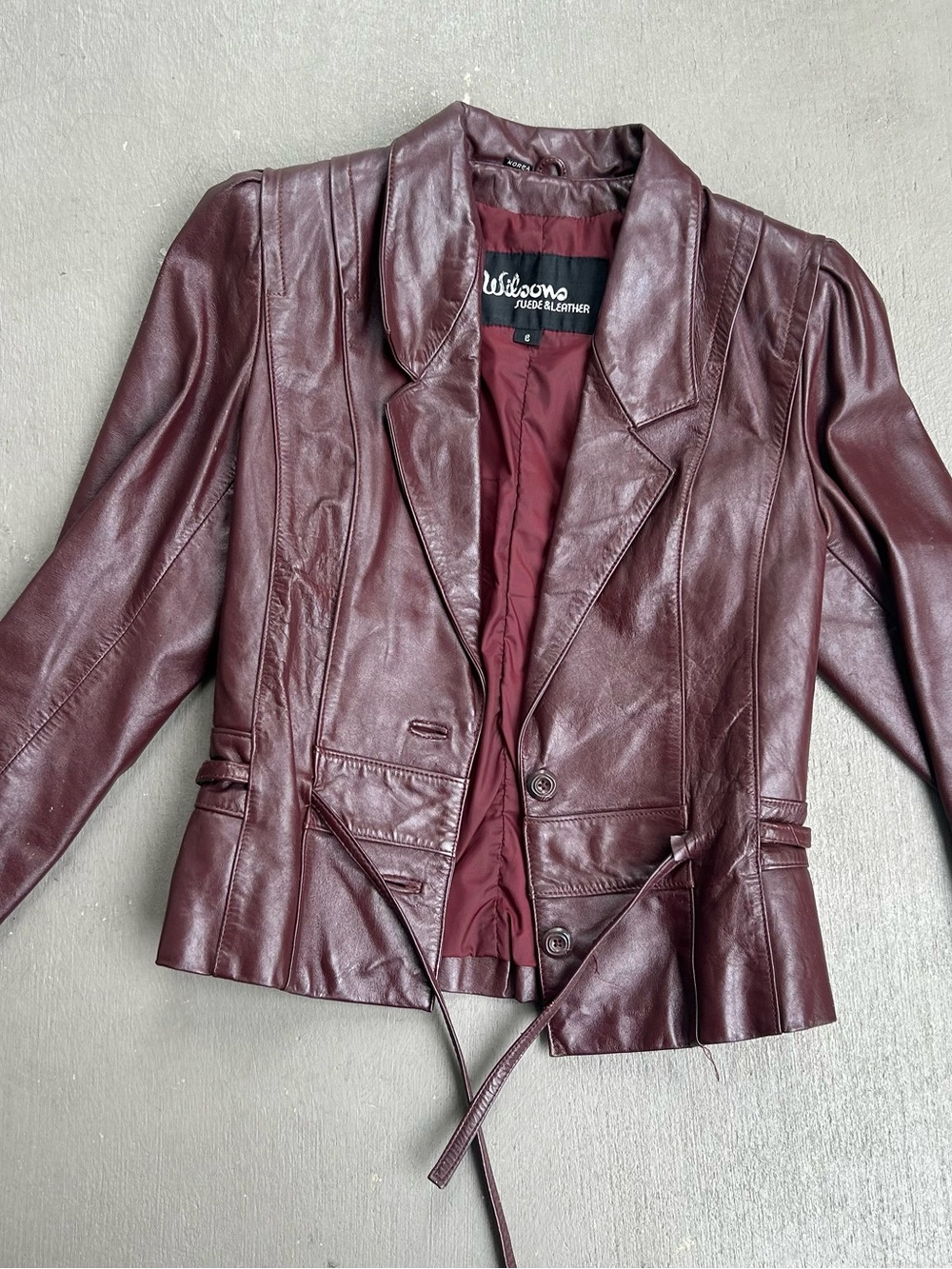Wilsons Leather Women's Wine Leather Blazer with Tie Front